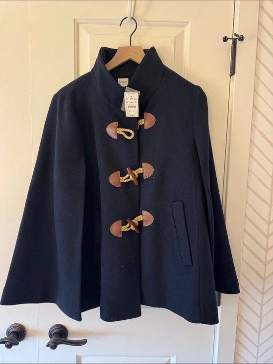 J. Crew Jackets & Blazers - J. Crew Navy Wool Toggle Cape with Leather Accents